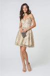 A-line Cocktail Above the Knee Open-Back Glittering Back Zipper Sheer Pleated Fitted Sequined Sweetheart Natural Waistline Off the Shoulder Dress