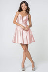 A-line V-neck Natural Princess Seams Waistline Beaded Back Zipper Sheer Fitted Cutout Fit-and-Flare Cocktail Short Sleeveless Satin Party Dress
