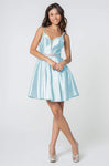 A-line V-neck Satin Cocktail Short Natural Princess Seams Waistline Fitted Beaded Back Zipper Sheer Cutout Sleeveless Fit-and-Flare Party Dress
