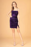 Velvet Sleeveless Spaghetti Strap Natural Waistline Cocktail Short Back Zipper Fitted Sequined Slit Open-Back Sheath Straight Neck Sheath Dress