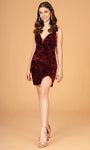 Sheath Cocktail Short Fitted Sequined Slit Lace-Up Back Zipper Illusion Open-Back Spaghetti Strap Velvet Natural Waistline Sweetheart Sheath Dress