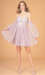 A-line Sweetheart Tulle Natural Waistline Mesh Lace-Up Glittering Sequined Back Zipper Fitted Open-Back Bell Sleeves Sleeveless Spaghetti Strap Fit-and-Flare Cocktail Short Dress