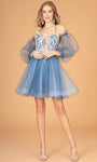 A-line Sweetheart Natural Waistline Fit-and-Flare Glittering Mesh Back Zipper Lace-Up Fitted Open-Back Sequined Bell Sleeves Sleeveless Spaghetti Strap Tulle Cocktail Short Dress