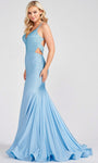 V-neck Spaghetti Strap Mermaid Natural Waistline Back Zipper Open-Back Cutout Beaded Prom Dress with a Brush/Sweep Train