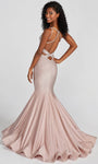 V-neck Spaghetti Strap Mermaid Cutout Back Zipper Open-Back Beaded Natural Waistline Prom Dress with a Brush/Sweep Train