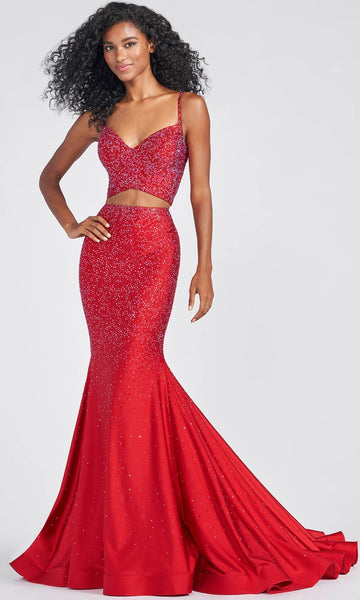 Sophisticated V-neck Lace-Up Beaded Mermaid 2013 Spaghetti Strap Natural Waistline Prom Dress with a Brush/Sweep Train