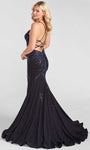 V-neck Jersey Mermaid Plunging Neck Natural Waistline Fitted Jeweled Glittering Beaded Slit Sheer Back Zipper Lace-Up Floral Print Sleeveless Spaghetti Strap Floor Length Prom Dress with a Brush/Sweep