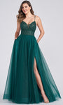 Sophisticated A-line V-neck Glittering Embroidered Beaded Back Zipper Sheer Pocketed Lace-Up Floor Length Sleeveless Spaghetti Strap Corset Natural Waistline Tulle Plunging Neck Ball Gown Dress