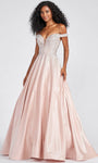 A-line Satin Off the Shoulder Natural Waistline Plunging Neck Sweetheart Open-Back Beaded Back Zipper Prom Dress with a Brush/Sweep Train