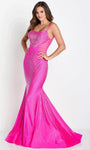 Spaghetti Strap Mermaid Natural Waistline Back Zipper Open-Back Ribbed Jeweled Sheer Illusion Scoop Neck Prom Dress with a Brush/Sweep Train With Rhinestones