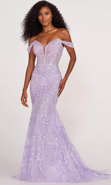Lace Sequined Back Zipper Crystal Open-Back Wrap Embroidered Mesh Applique Mermaid Natural Waistline Off the Shoulder Floral Print Prom Dress with a Brush/Sweep Train