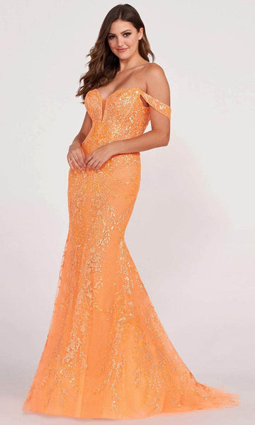 Mermaid Mesh Embroidered Open-Back Wrap Back Zipper Crystal Applique Sequined Natural Waistline Lace Off the Shoulder Floral Print Prom Dress with a Brush/Sweep Train