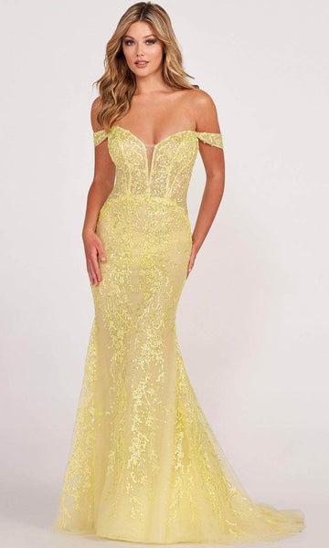 Floral Print Lace Mermaid Open-Back Sequined Wrap Applique Back Zipper Embroidered Mesh Crystal Natural Waistline Off the Shoulder Prom Dress with a Brush/Sweep Train