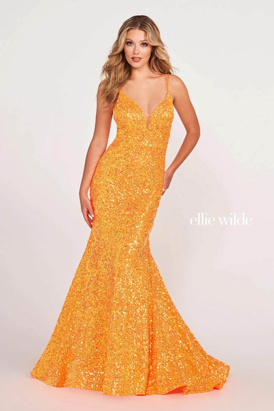 V-neck Plunging Neck Jersey Natural Waistline Open-Back Sequined Sheer Lace-Up Mermaid Floor Length Spaghetti Strap Prom Dress with a Brush/Sweep Train
