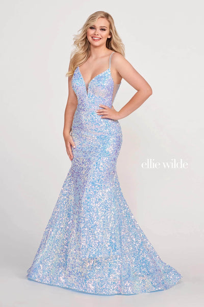 V-neck Spaghetti Strap Jersey Sequined Lace-Up Open-Back Sheer Floor Length Plunging Neck Natural Waistline Mermaid Prom Dress with a Brush/Sweep Train