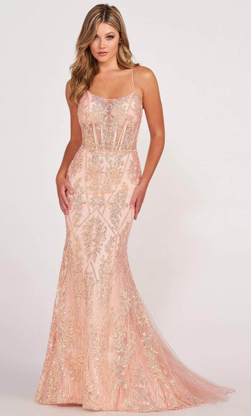 Floor Length Open-Back Crystal Sequined Beaded Fitted Glittering Floral Print Natural Waistline Mermaid Sleeveless Spaghetti Strap Scoop Neck Prom Dress/Party Dress with a Brush/Sweep Train