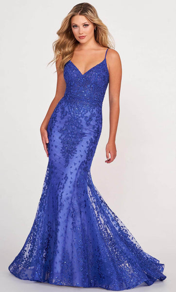 Sophisticated V-neck Open-Back Self Tie Embroidered Fitted Glittering Lace-Up Back Zipper Sequined Spaghetti Strap Floor Length Corset Natural Waistline Fit-and-Flare Mermaid Evening Dress with a Brus