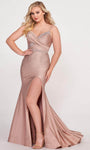 Sexy Mermaid Sweetheart Natural Waistline Spaghetti Strap Jeweled Slit Cutout Open-Back Pleated Prom Dress with a Brush/Sweep Train With Rhinestones