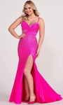 Sexy Spaghetti Strap Sweetheart Natural Waistline Mermaid Cutout Open-Back Pleated Slit Jeweled Prom Dress with a Brush/Sweep Train With Rhinestones