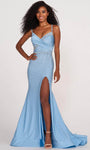 Sexy Spaghetti Strap Natural Waistline Mermaid Open-Back Pleated Jeweled Slit Cutout Sweetheart Prom Dress with a Brush/Sweep Train With Rhinestones