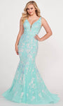 V-neck General Print Jersey Mermaid Natural Waistline Plunging Neck Crystal Open-Back Sequined Beaded Sheer Illusion Prom Dress with a Brush/Sweep Train