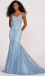 Lace-Up Open-Back Sheer Sequined Jersey Spaghetti Strap Corset Natural Waistline Mermaid Floor Length Scoop Neck Prom Dress with a Brush/Sweep Train