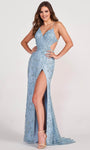 Sexy V-neck Glittering Fitted Open-Back Slit Cutout Floor Length Jersey Fit-and-Flare Sheath Sleeveless Spaghetti Strap Natural Waistline Sheath Dress with a Brush/Sweep Train