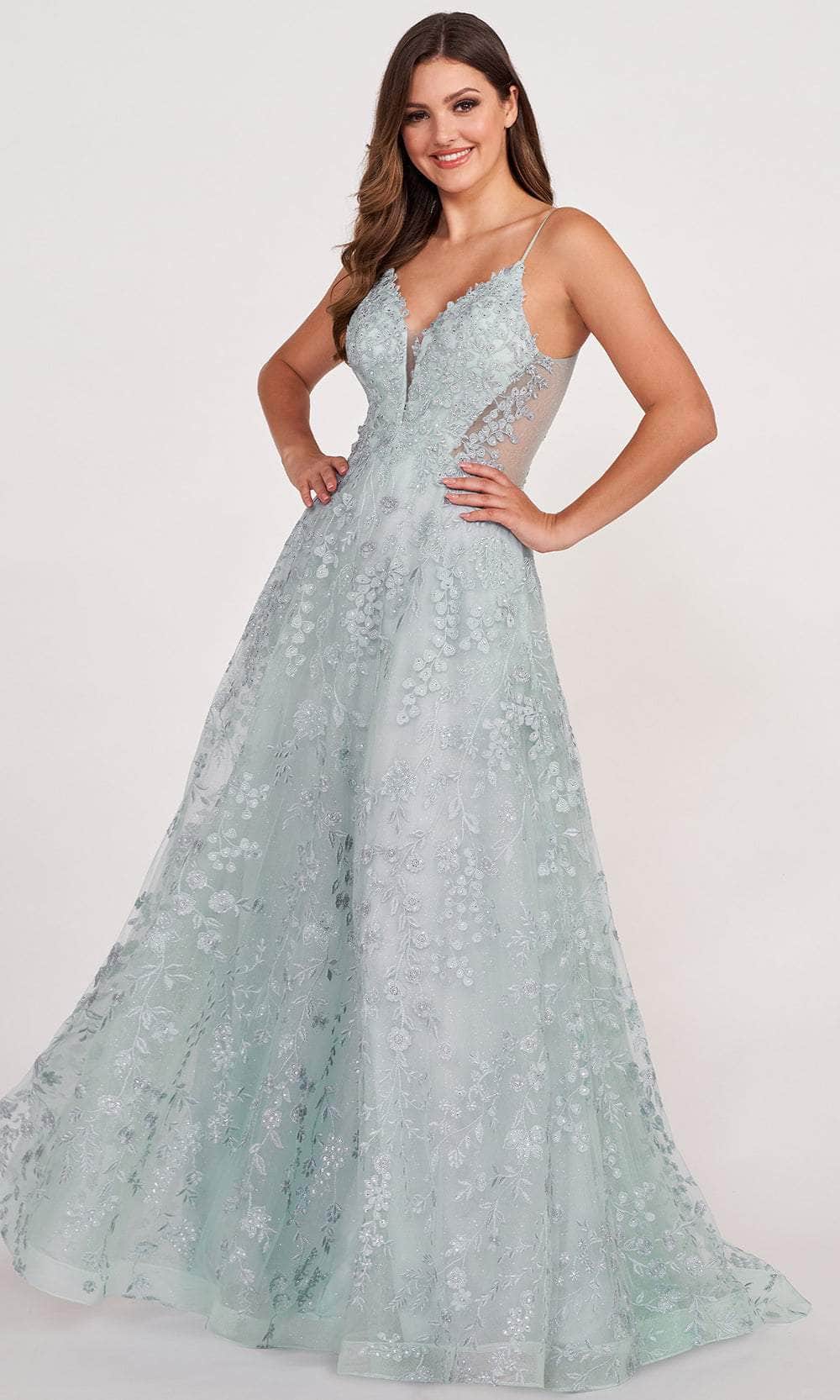 Ellie Wilde EW34048 - Embroidered V-Neck Prom Gown
