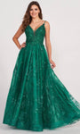 A-line V-neck Plunging Neck Natural Waistline Lace Goddess Illusion Open-Back Embroidered Sequined Pocketed Spaghetti Strap Floor Length Prom Dress