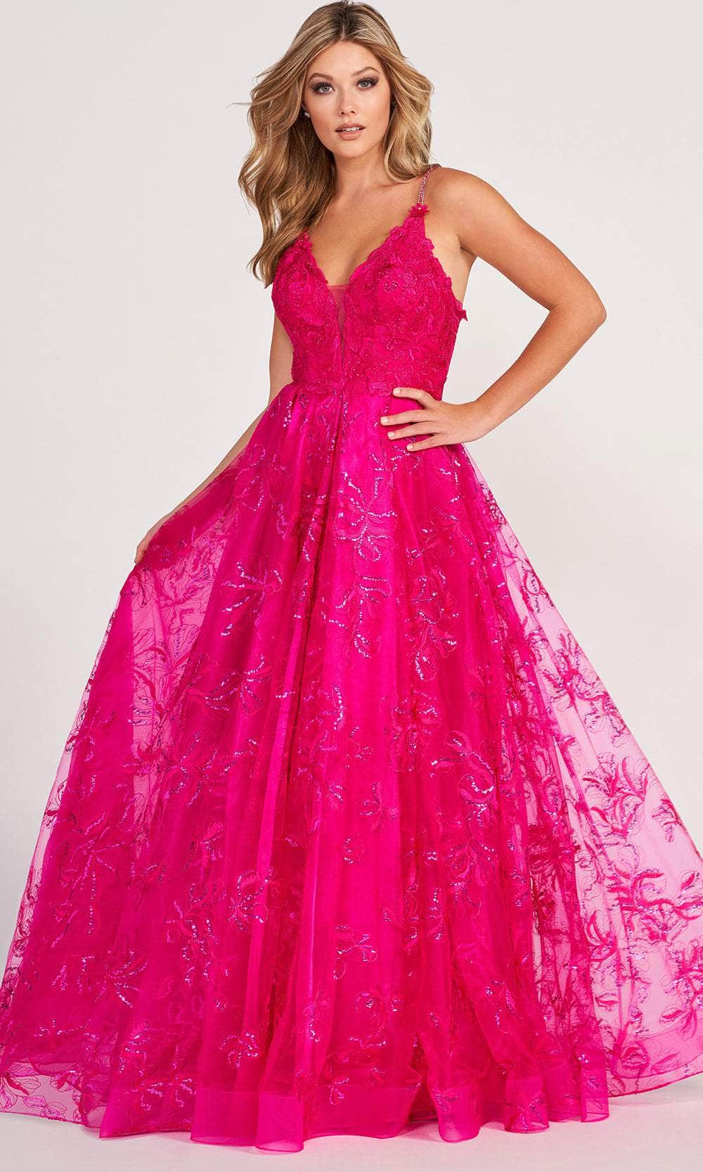 Ellie Wilde EW34051 - Embroidered Lace A-Line Prom Dress
