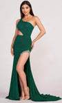 Natural Waistline Jersey Fit-and-Flare Sheath Sleeveless Asymmetric Cutout Fitted Crystal Glittering Beaded Sheath Dress/Evening Dress with a Brush/Sweep Train