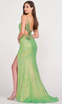 Sexy V-neck Plunging Neck Tulle Natural Waistline Sleeveless Spaghetti Strap Slit Beaded Crystal Sequined Floor Length Mermaid Evening Dress