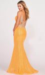 Sexy V-neck Mermaid Sleeveless Spaghetti Strap Tulle Floor Length Crystal Sequined Beaded Slit Natural Waistline Plunging Neck Evening Dress