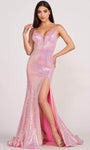 Sexy V-neck Sleeveless Spaghetti Strap Crystal Beaded Sequined Slit Floor Length Natural Waistline Tulle Plunging Neck Mermaid Evening Dress