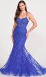 Sophisticated Floor Length Mermaid Sheer Crystal Glittering Applique Embroidered Beaded Lace-Up Natural Waistline Scoop Neck Spaghetti Strap Prom Dress with a Brush/Sweep Train