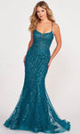 Sophisticated Scoop Neck Floor Length Natural Waistline Crystal Applique Glittering Lace-Up Sheer Beaded Embroidered Mermaid Spaghetti Strap Prom Dress with a Brush/Sweep Train