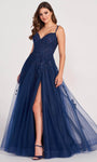 Sexy A-line Sleeveless Spaghetti Strap Glittering Slit Embroidered Applique Sequined Floor Length Sweetheart Natural Waistline Prom Dress
