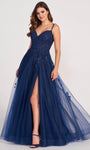 Sexy A-line Glittering Slit Sequined Applique Embroidered Sweetheart Floor Length Sleeveless Spaghetti Strap Natural Waistline Prom Dress