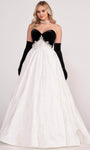 Strapless Floor Length Belted Jacquard Crystal Beaded Pocketed Sweetheart Natural Waistline Ball Gown Evening Dress