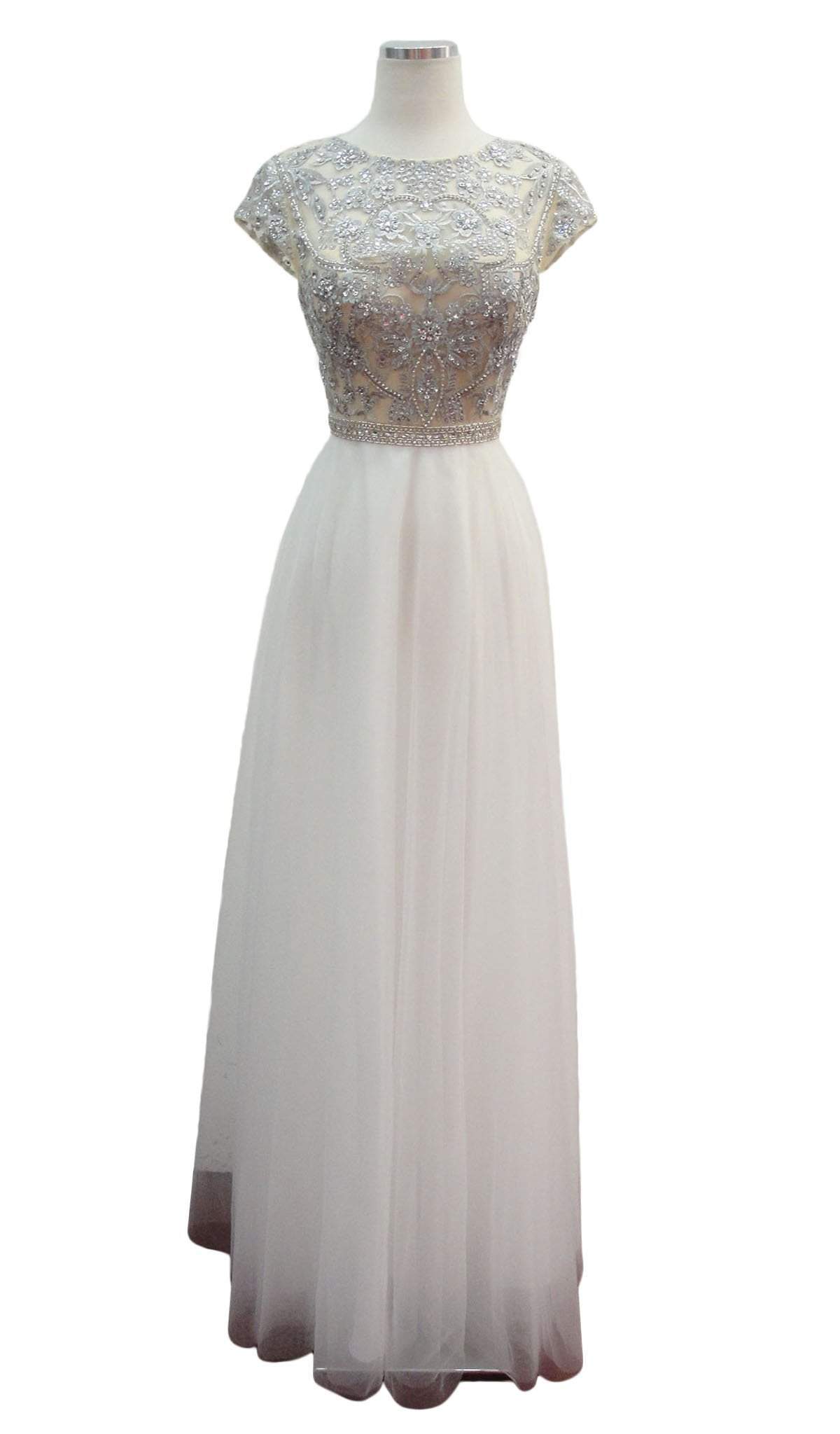 Aspeed Design - Embellished Cap Sleeve A-line Prom Dress
