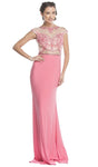 Bateau Neck Fitted Sheer Illusion Natural Waistline Cap Sleeves Sheath Sheath Dress/Prom Dress with a Brush/Sweep Train