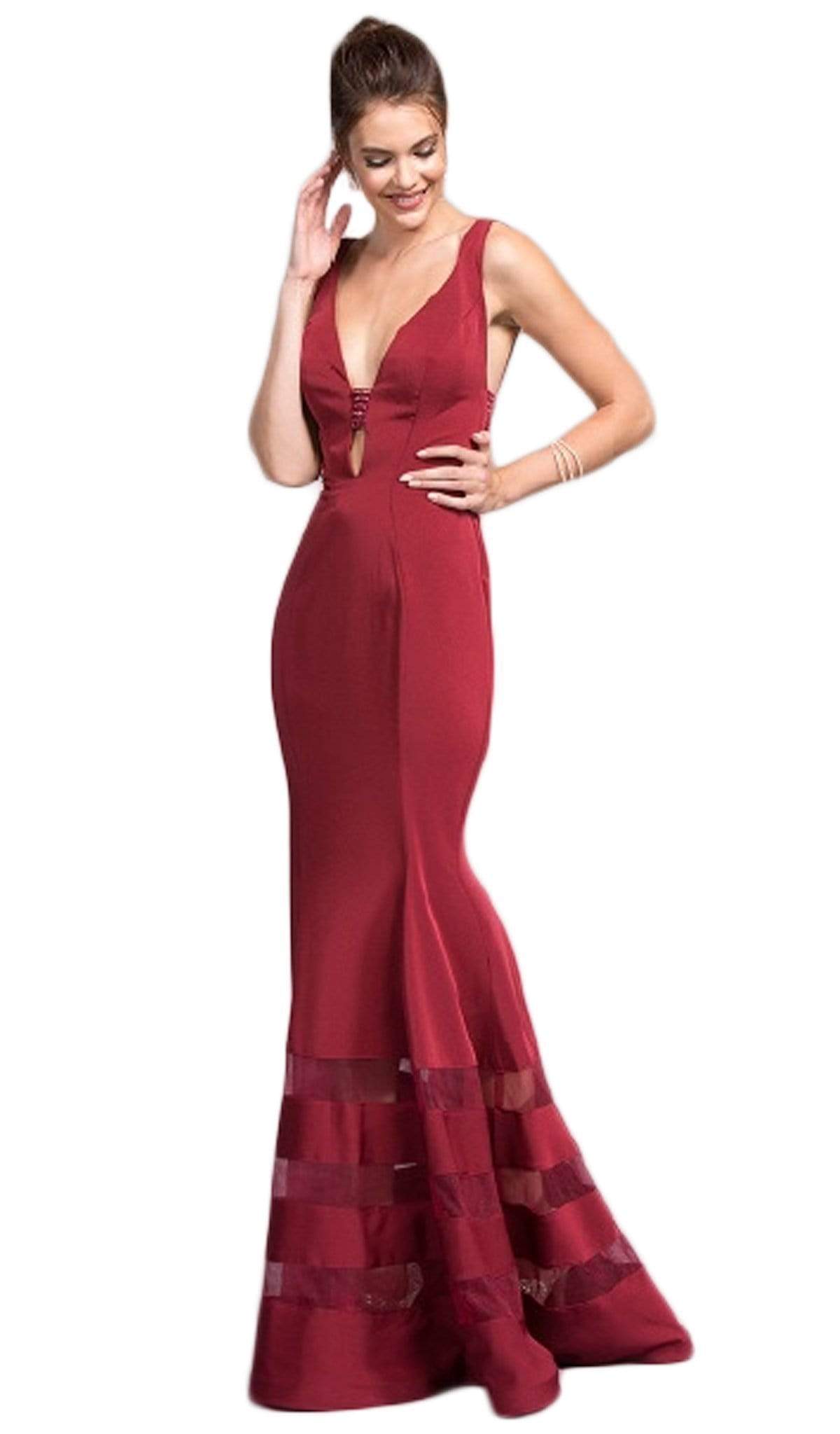 Aspeed Design - Embellished Deep V-neck Trumpet Dress
