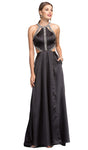 A-line Natural Waistline Halter Glittering Cutout Back Zipper Open-Back Sleeveless Evening Dress with a Brush/Sweep Train