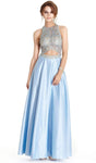 A-line Floor Length Natural Waistline Halter Sleeveless Cutout Sheer Fitted Evening Dress/Prom Dress