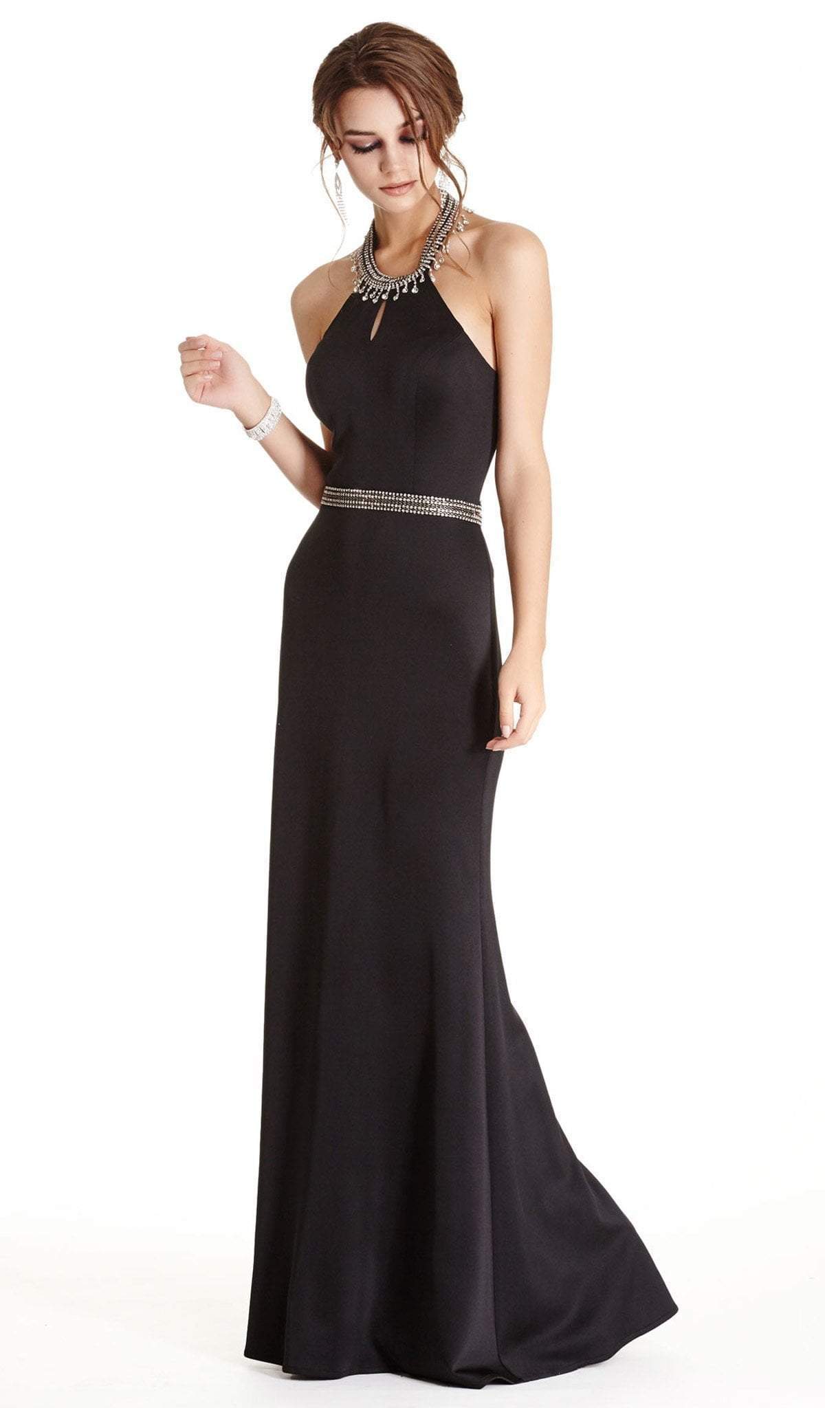 Aspeed Design - Embellished Halter Neck Sheath Evening Dress
