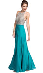 Sophisticated A-line Floor Length Halter Natural Waistline Sleeveless Glittering Open-Back Back Zipper Prom Dress