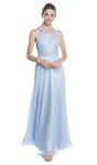 A-line Natural Waistline Halter Floor Length Ruched Back Zipper Beaded Pleated Cutout Evening Dress/Prom Dress