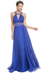 A-line Floor Length Natural Waistline Halter Beaded Cutout Pleated Ruched Back Zipper Evening Dress/Prom Dress