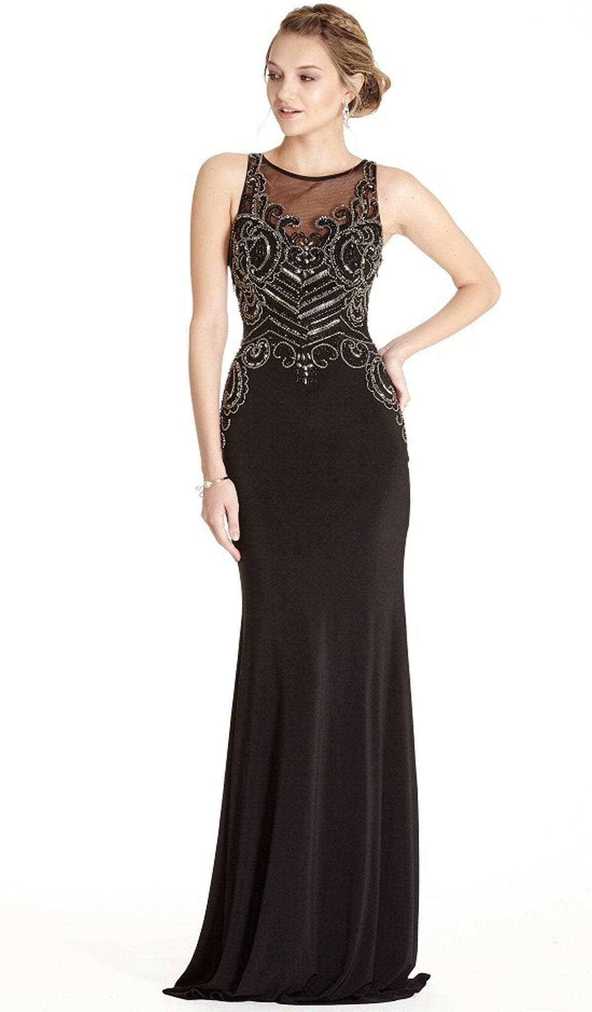 Aspeed Design - Embellished Halter Sheath Evening Dress
