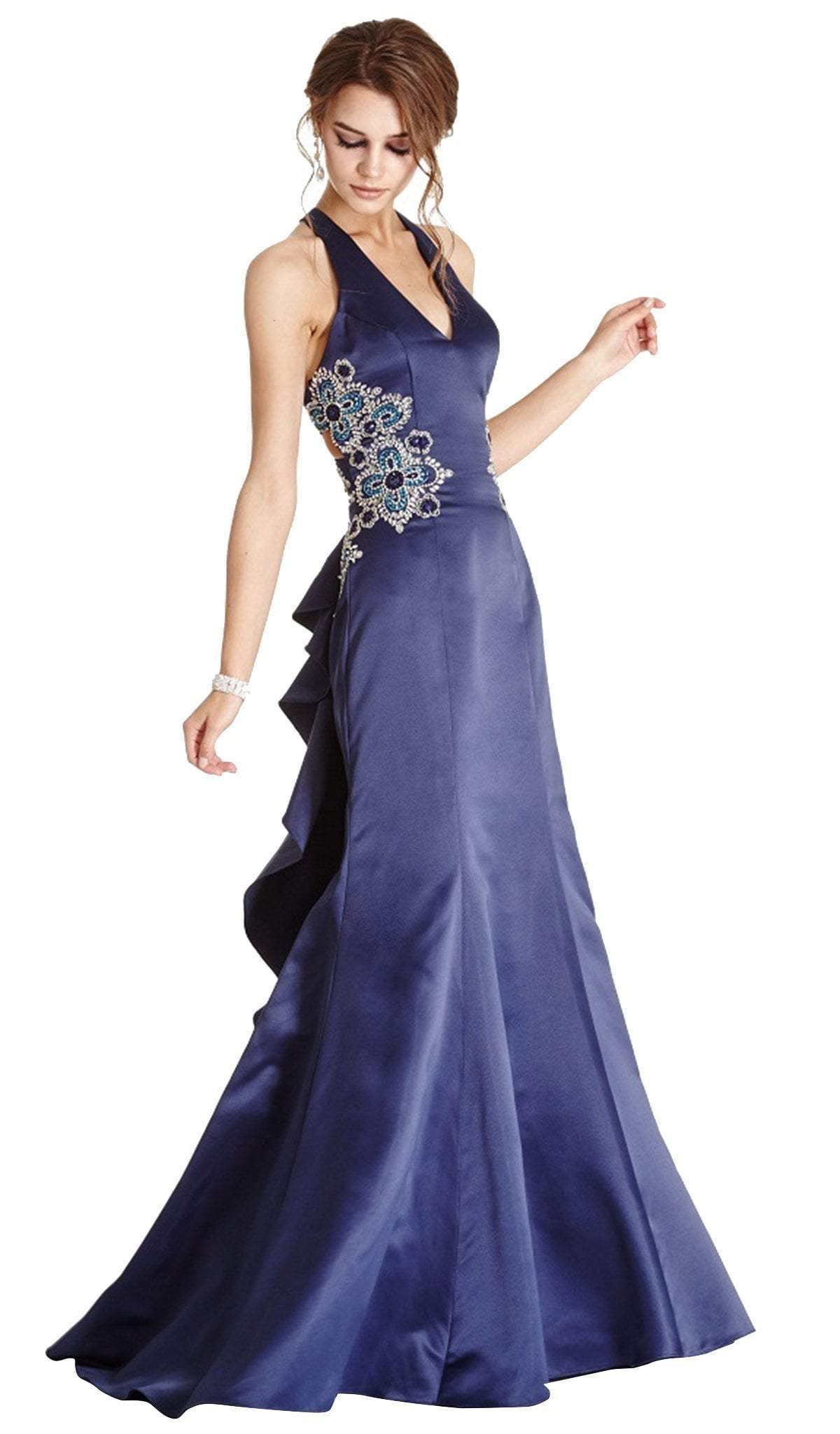 Aspeed Design - Embellished Halter V-neck Evening Dress
